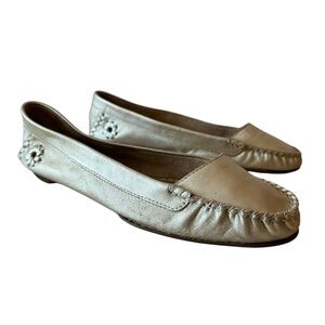 Jack Rogers Loafers Flats Shoes Womens Size 8.5 Gold Leather Slip On Moc Toe